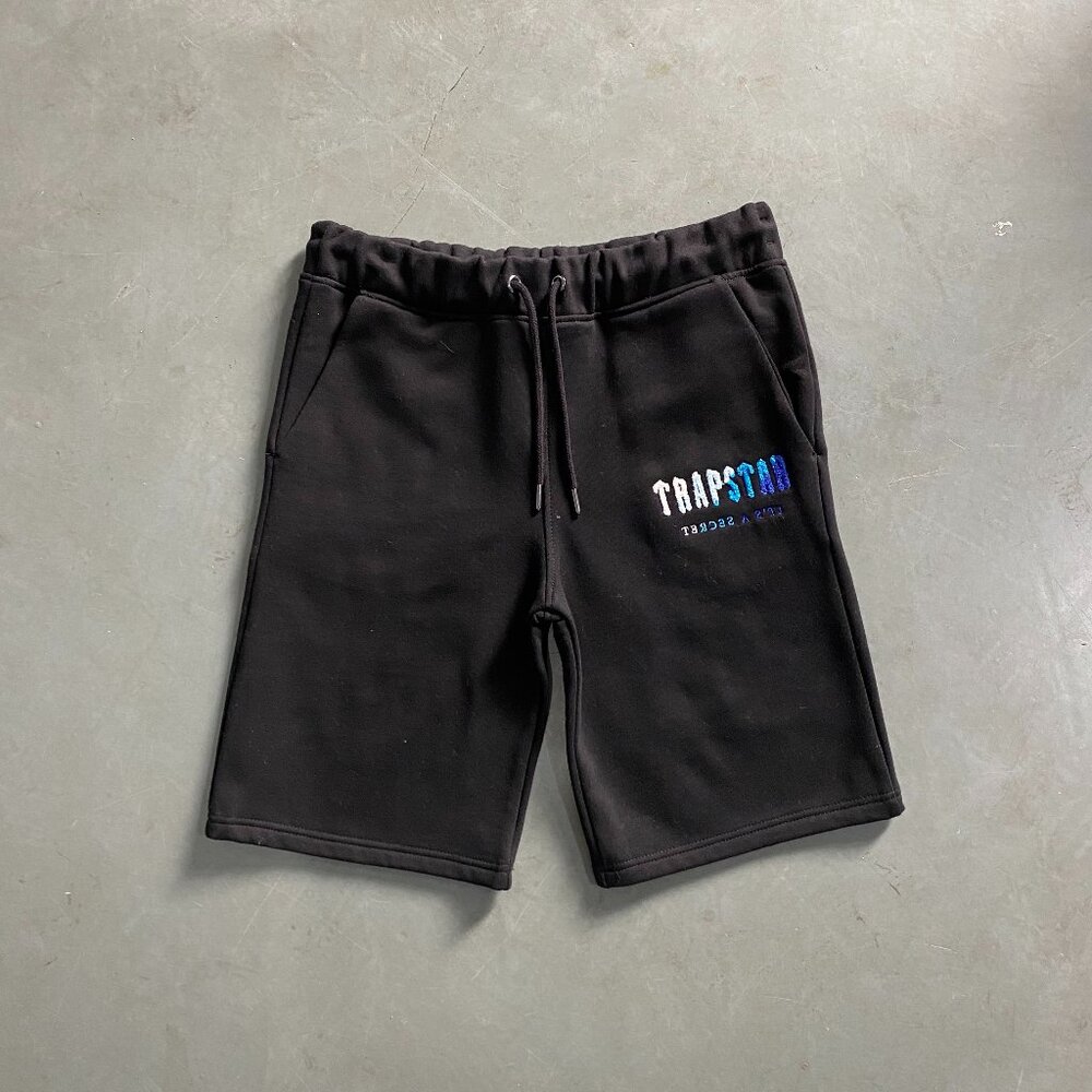 Trapstar Chenille Shorts Black/Blue Fade (Size M)